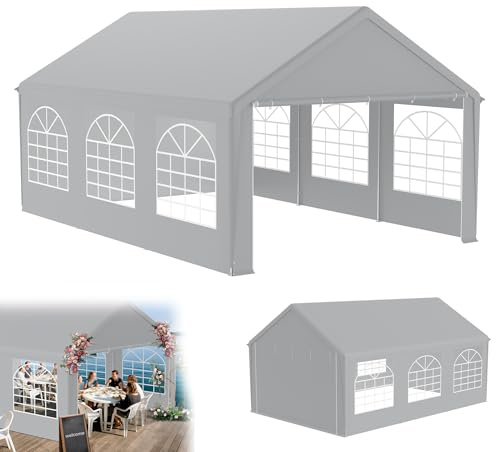 YRHome Premium 4 x 6 m Partyzelt Pavillon mit Seitenteilen Wasserdicht Stabil Winterfest Fenster in Seitenwänden Gartenzelt Großzelt Kompaktzelt Unterstand PE-Dach für Hochzeit Gartenfest Grau