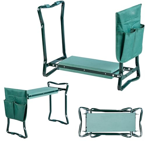 PEILU Repose-genoux 2 en 1 - Pour le jardinage - Pliable - Jusqu'à 150 kg - Avec protection des genoux - Coussin en mousse et sac à outils - Portable - Pour le jardinage - Vert