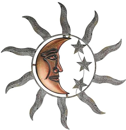 Generisch Metall-Sonnen-Wandkunst-Dekoration, 28/40cm Sonne, Outdoor-Wandkunst, Deko Mit Mond Und Sternen, Retro-Dekoration Zum Aufhängen Für Drinnen Und Draußen, Garten, Wohnzimmer
