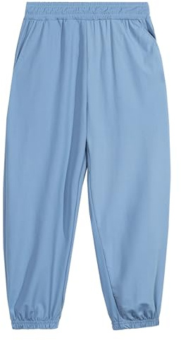 Rolanko Joggingbyxor för flickor, sportbyxor för barn, sportbyxor med elastisk midja, silkeslen, snabbtorkande, andningsbara sportbyxor med fickor, Blå, 8-9 år