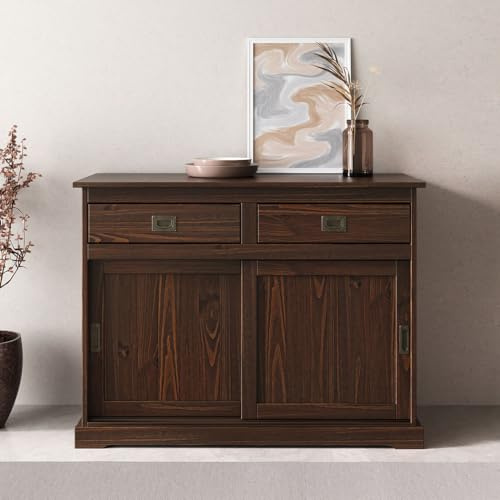 IDIMEX Buffet Savona bahut vaisselier Commode avec 2 tiroirs et 2 Portes coulissantes, en pin Massif Coloris Noyer