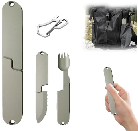 2 in 1 Camping Eating Utensils Set, Portable Detachable Knife Spork Cutlery, Stainless Steel Portable Combination Knife Fork,Detachable Pocket Fork and Spoon Tool for Fishing,Travel,Hiking (1 PCS)