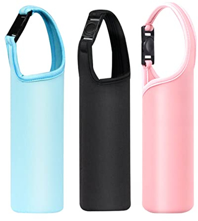 Toyvian 3 pièces Housse de Bouteille Thermique Néoprène Design de Poignée Noir Rose Protection et Transport pour Gourdes et Bouteilles et Inoxydable