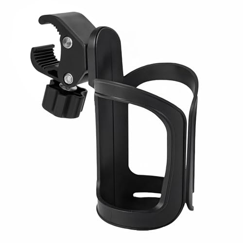 Universal 360° Rotating Cup Holder - Adjustable Drink Bottle Cage for Strollers, Bikes, Wheelchairs & Walkers | Fits Most Prams, Bicycles and Mobility Aids (Black)