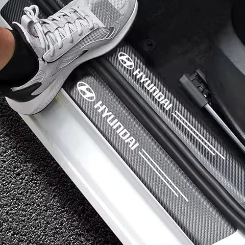 EULVGG 4 Piezas Protector de Escalón de Coche para Hyundai Tucson Kona i10 i20 i30 Bayon N Line, Protección de Umbral de Puerta Pegatinas de Fibra de Carbono Decoración para Estribos de Coche (Blanco)