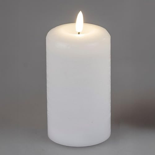 formano LED-Wachskerze weiß 7x10 cm 3D Flackereffekt & Timer 6Std an/ 18Std aus - realistisches Kerzenlicht aus Echtwachs für Wohnzimmer, Tisch & Deko - batteriebetrieben Flackerkerze