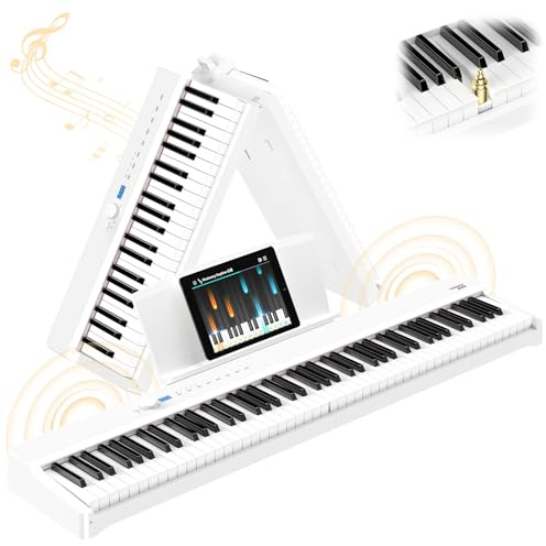 TERENCE V70 Klappbares Digitalpiano E-Piano mit 88 Tasten gewichtete Hammertastatur 4 Lautsprecher 20W*2+5W*2 kraftvoller Sound Piano Keyboard mit Bluetooth Kopfhöreranschluss inklusive Zubehör,Weiß