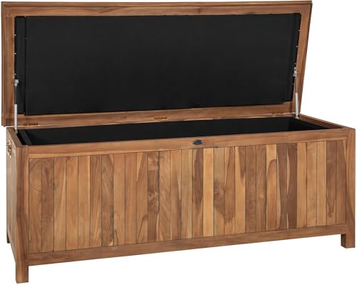 CLP Auflagenbox wasserdicht XXL Novena, große Gartenbox aus Teakholz wetterfest, Kissenbox outdoor für den Garten, Farbe:teak, Größe:160 cm