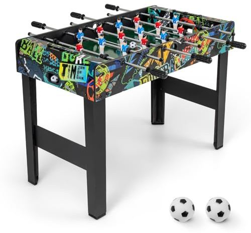 HOMASIS Tischkicker Kinder & Erwachsenen, 2 in 1 Tischfußball mit abnehmbaren Beinen, Kickertisch mit 2 Bällen, 14 Kickern & 2 Punktezählern, Tischfußballtisch Spieltisch für Party Treffen