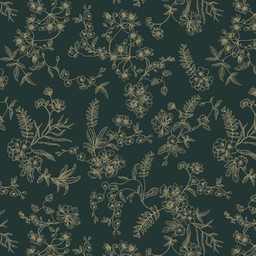 Timeet 44x300cm Selbstklebende Tapete Grün und Gold Klebefolie Blumen Blätter Möbelfolie Selbstklebend Vinyl Wasserdichte Klebetapete für Schlafzimmer Wohnzimmer Küche Wand Möbel