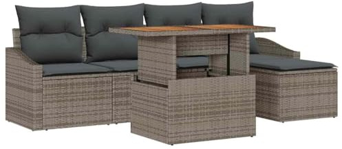 Mhdvray Gartenlounge Grau Braun 100 x 55 x 73 cm Polyrattan Gartensofa modular mit Akazienholztisch platzsparende Balkonmöbelset für Terrasse und kleinen Balkon
