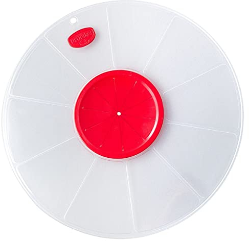 Dr. Oetker 1642 Spritzschutzdeckel Ø 30 cm, passt auf große und kleine Schüsseln, verhindert lästiges Spritzen des Teigs beim Mixen und Aufschlagen, (Farbe: weiß/rot), Menge: 1 Stück