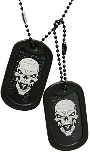 Graphotype™ Totenkopf Dogtags: 2 personalisierten Erkennungsmarken im Armeestil mit Kugelkette & Schalldämpfern