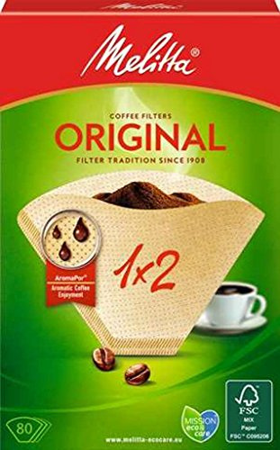 Melitta Filtres à Café, Taille 1x2, Pour Cafetière à Filtre, Original, Brun