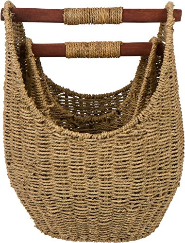 Trademark Innovations 12.2 & 9.4 Seagrass Baskets with Wooden Handles - Set of 2 (Natural)
