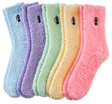 MQELONG Womens Super Soft Fuzzy Cozy Home Sleeping Socks Microfiber Winter Warm Slipper Socks (5 Pairs Cat)