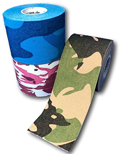 LisaCare Kinesiologie Tape - Tape Sport 3er-Set latexfrei - Tapes medizinische Klebebänder - Knie Tape - Fußball Tape - Camo Mix 5cm x 5m Rolle (3 Rollen)