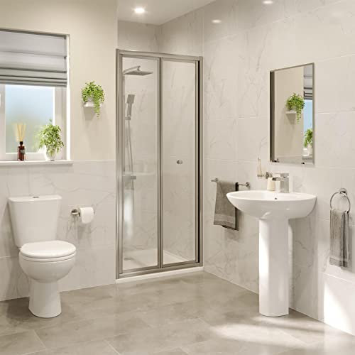 Hydrolux® 760mm Bifold Folding Shower Door Screen Shower Enclosure for Wet Room Cubicle Enclosures, 4mm Toughened Safety Glass Space Saving, Polished Chrome