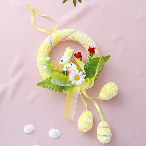 Amosfun Ostern Kranz Türkranz Dekorative Osterei Hase Kranz Ostern Hängende Deko Wand Home Deko (Gelb)