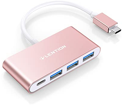 LENTION 4 en 1 Hub USB C con 3 USB 3.0 y PD 100W para MacBook Pro 2026-2016, Nuevo Mac Air, MacBook Neo, Surface, iPhone 17 Plus Pro MAX y Más, Adaptador USB-C Multipuerto (C13se, Oro Rosa)