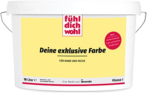 derendo Fühl Dich Wohl Wandfarbe gelb, matte Farbe, hohe Deckkraft, verschiedene Gelbtöne zur Auswahl (10L, Cremegelb E7-22)