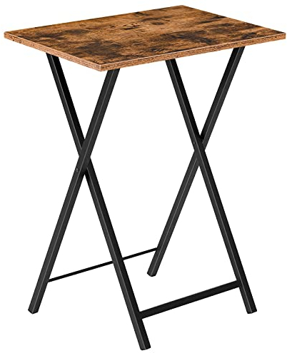 HOOBRO Tavolino, Tavolini per Spuntini, Pieghevoli Tavolo, Accanto al Divano, Stile Industriale, per Spazio Stretto, Struttura Stabile, Montaggio Facile, Marrone Vintage EBF15BZ01