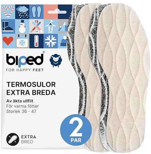 biped 2 par extra breda termiska innersulor - Värmande vinterinnersulor med lammull - Perfekt för stövlar, arbetsskor och vandringskängor z2735(43)