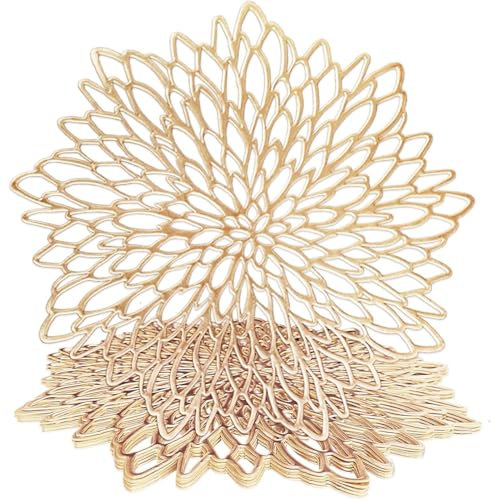 wiipara 6er Set Goldene Platzsets Tischsets Abwaschbar, Moderne PVC Platzdeckchen Rund Weihnachten Dekorative Tischunterlage Esstisch Platzteller Platzset Rund für Zuhause Hochzeit Hotel(Ø38cm, Gold)