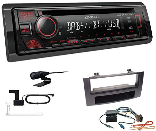 Kenwood KDC-BT450DAB 1-DIN DAB Autoradio Bluetooth CD USB AUX Einbauset passend für Volkswagen VW T5 Transporter bis 2015 schwarz rechtwinklig
