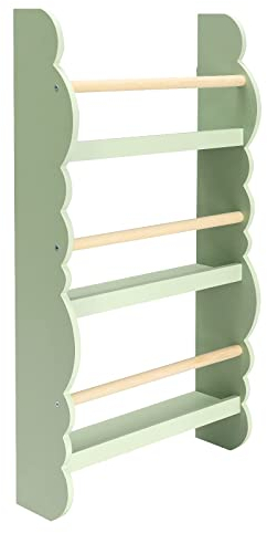 WOLTU Kinder Bücherregal Wand, Bücher-Organizer mit 3 Ablagen, Kinderregal für Buchaufbewahrung, Wandregal Kinderzimmer aus Kiefernholz E1 MDF, für Spielzimmer, Grün