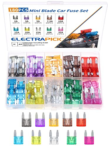 ELECTRAPICK 180 Stück Mini Sicherung Set, Auto Sicherungen Kfz, Mini Flachsicherungen Kfz für Automotive Boot LKW SUV, 2A 3A 5A 7,5A 10A 15A 20A 25A 30A 35A