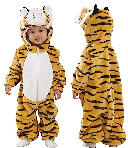 DOLADOLA Unisex baby-overall med huva，Djurdräkter för Bebisar,Bebisens Favorit Outfits för Alla Tillfällen(2-3 år, Tiger)