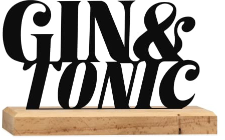Rerum & Consilium Gin & Tonic Schriftzug aus Holz und Metall | 20 x 11 cm | Hochwertige Bar-Dekoration, Gin Tonic Deko, Gin Tonic Schriftzug
