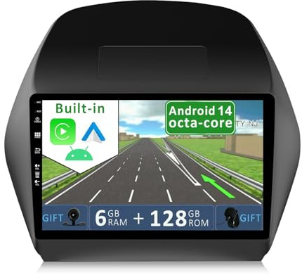 YUNTX Android 14 [6GB+128GB] Autoradio per Hyundai Tucson IX35(2010-2015)-[Incorporato Carplay/Android Auto/DSP]-10.1 pollici-Free Camera&MIC-2 Din/GPS/Bluetooth 5.0/WiFi/USB/Comandi al volante/4G/DAB