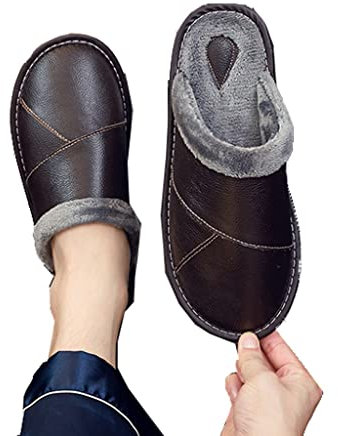 Samnuerly Kuhfell-Heimpaar-Baumwollhausschuhe Herren-Winterhaus Plus Daunen Warmer weicher Boden (Color : A, Size : 26(37-38)) (A 28(4142))