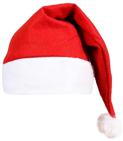 Weihnachtsmütze für Erwachsene, 6 Stück, rote Filzmütze mit weißem Rand und weißem Bommel, für Herren und Damen