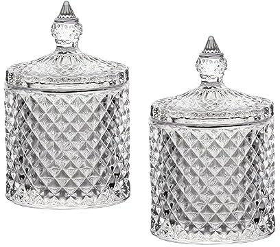 Bathroom Canisters,Clear Glass Cotton Ball and Swab Holder Organizer,Vanity Countertop Canister Jars with Lid,Qtip Holder Storage Set,Apothecary Jars, Organizer for Pads,Bath Salts 8OZ