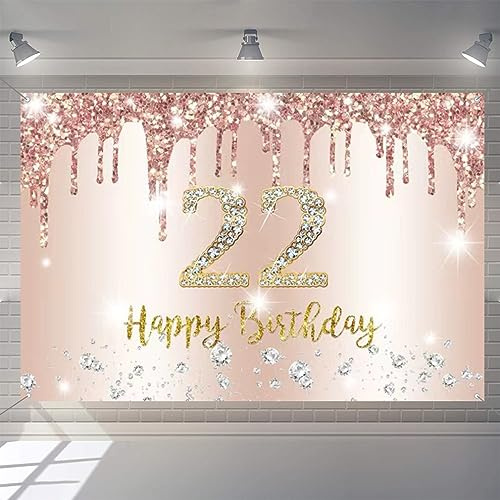 22. Geburtstag Deko Frauen, 22 Geburtstag Dekoration Roségold Glitzerflecken Stoff Schild Plakat Hintergrund Banner Frau 22 Geburtstagsfeier Deko