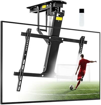 TOPSKY Electric Ceiling TV Mount with Remote, Motorized Drop Down TV Ceiling Mount for 32–70 Inch Flat & Curved TVs, Up to 88 lbs, VESA 600x400, Fits Flat & Pitched Ceilings, Black