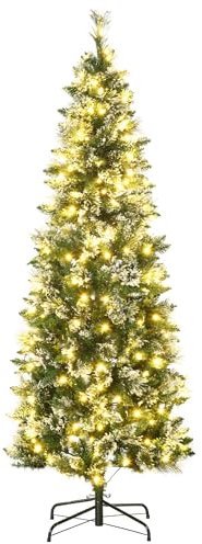 HOMCOM Árbol de Navidad Artificial 180 cm con 240 Luces LED Árbol de Navideño de 618 Ramas Árbol con Soporte de Acero Forma de Lápiz Ø68x180 cm Verde