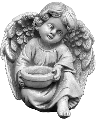 gartendekoparadies.de Engel als Himmelsbote Grabengel, Steinfigur H. 22 cm, 4 kg, Grau, frostsicher aus Steinguss für Außenbereich