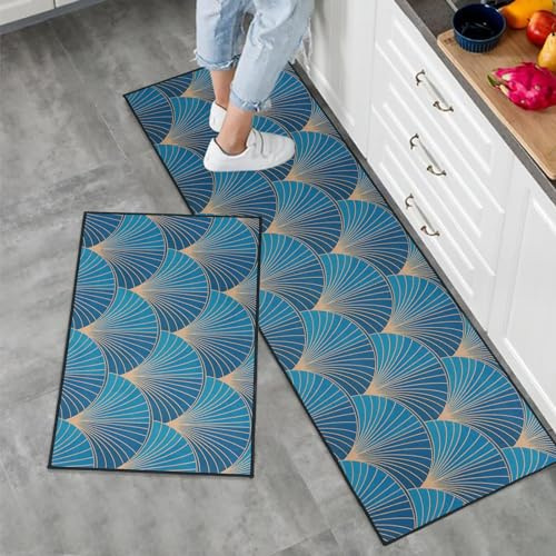 LY4U Set de 2 Tapis et Coussins de Cuisine, Tapis de Sol Antidérapant avec Support TPR, Ensemble de Canaux d'absorption d'eau, Lavable en Machine, 43x75 + 43x120cm