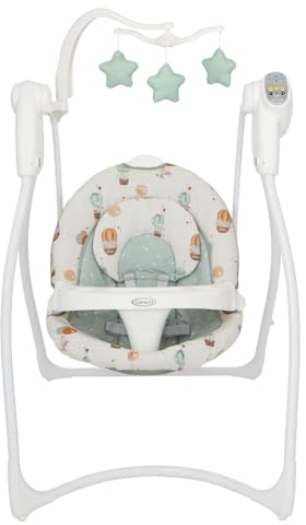 Graco - Lovin' Hug Sdraietta altalena, dalla nascita a circa 6 mesi (9 kg), 6 velocità di oscillazione, reclinabile, 10 melodie e suoni della natura, fantasia Up & Away