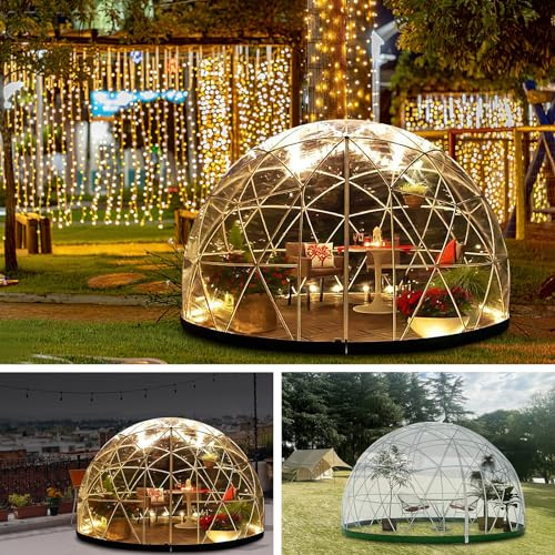 Gaonala 3.6m Tenda a bolle con LED Luci di fata，Geodetico Tenda a Cupola per 4-7 Persone, Igloo da Giardino Migliorato con Finestra Trasparente, Tenda a Cupola Trasparente per Cortile, Campeggio