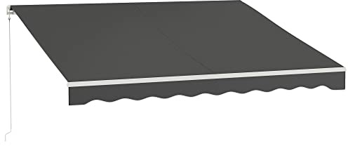 Outsunny 12' x 10' Electric Awning, Retractable Awning, UV Protection Sun Shade Shelter with Remote Controller and Manual Crank Handle for Deck, Balcony, Yard, Dark Gray