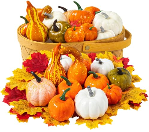 70 Pezzi Halloween Zucche Artificiali Set, Set di Zucche Artificiali, Ghiande Artificiali Pigne, Set di Decorazioni Autunnali, Mini Foglia di Bacche di Zucca, per Halloween, Ringraziamento, Feste