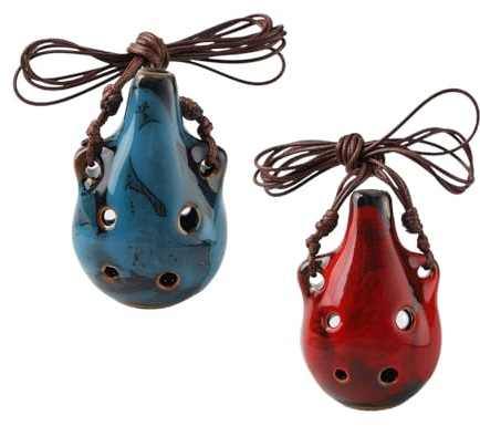 NOIAFZY 2Pcs Exquisite Red Blue 6-Hole Ceramic Ocarina Flute Handcrafted Ceramic Craft Instrument for Music Lovers