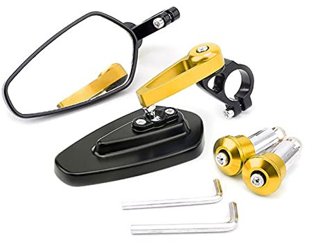 Lenkerendenspiegel 1 Paar 22mm Motorrad Bar End Rückspiegel Ersatz Retro Lenker Seite Spiegel Modifiziertes Zubehör Rückspiegel Motorrad Spiegel(Gold-White Glass)