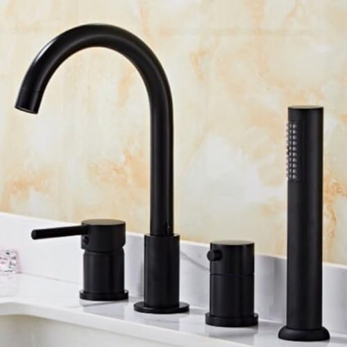 XJTNLB Duscharmatur Schwarz 4-Loch Wannenrandarmatur Einhebel Badewannenarmatur mit Handbrause Aus Messing