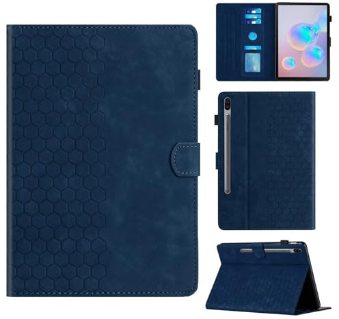 Rosbtib Hülle für Samsung Galaxy Tab S6 10.5 Zoll 2019 Modell SM-T860/T865 Gehäuse mit Ständer mit Kartenschlitz, Sechseckiges strukturiertes Muster Kunstlederhülle Für Galaxy Tab S6, Blau